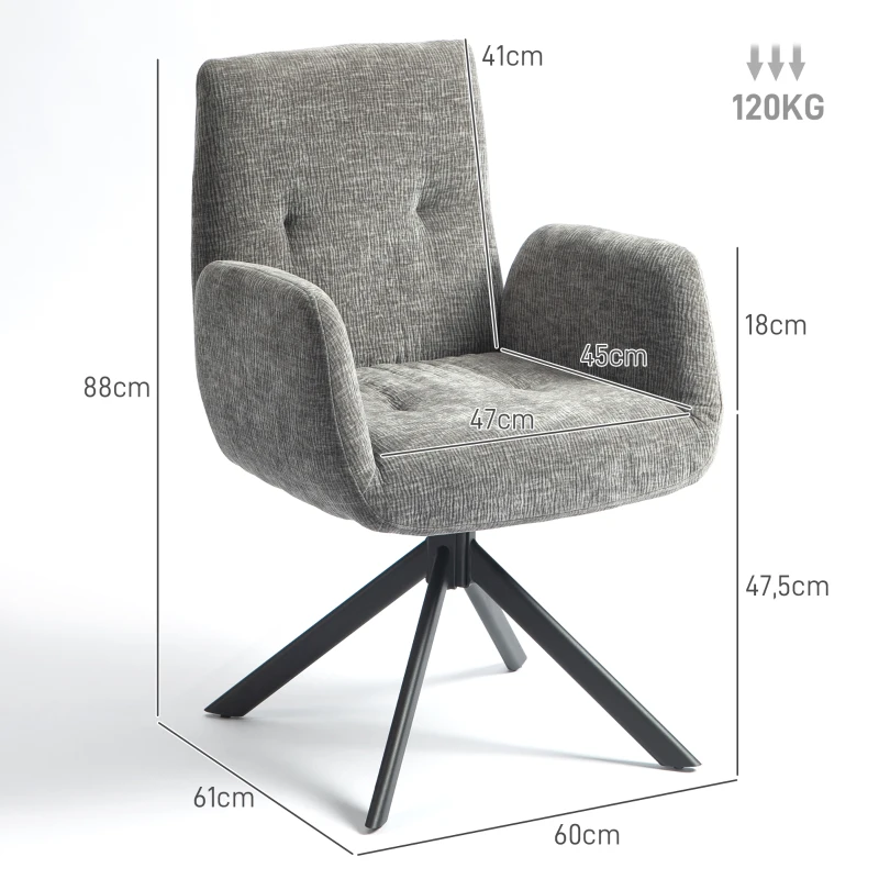 HOMCOM Poltrona estofada, poltrona de destaque, design moderno, giratória, até 120 kg, Cinza escuro