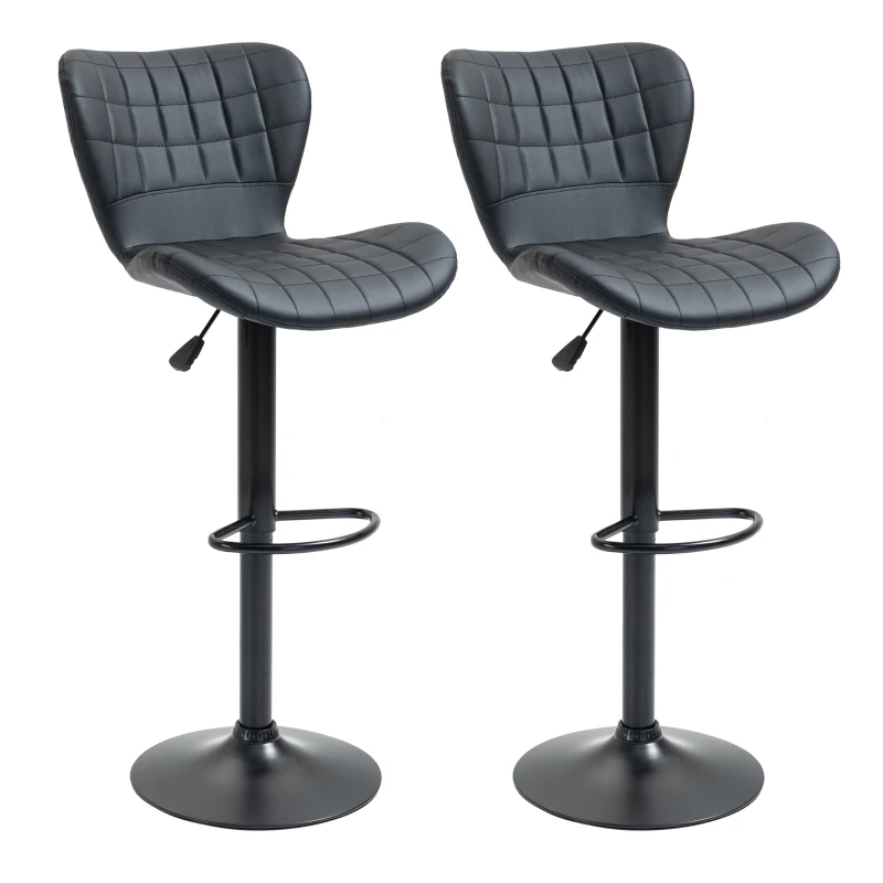 HOMCOM Conjunto 2 Banquetas de Bar Design Retrô 47 cm x 51,5 cm x 89-109 cm Preto