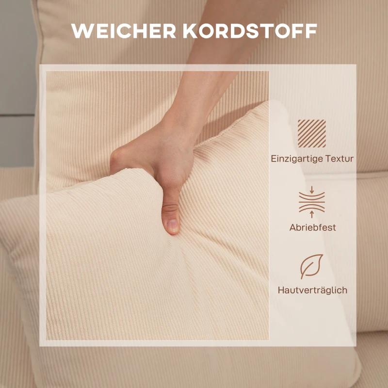 HOMCOM Sofá-cama ajustável, sofá de hóspedes em L com função de dormir, arrumação, almofadas, para sala de estar, quarto de hóspedes, Bege