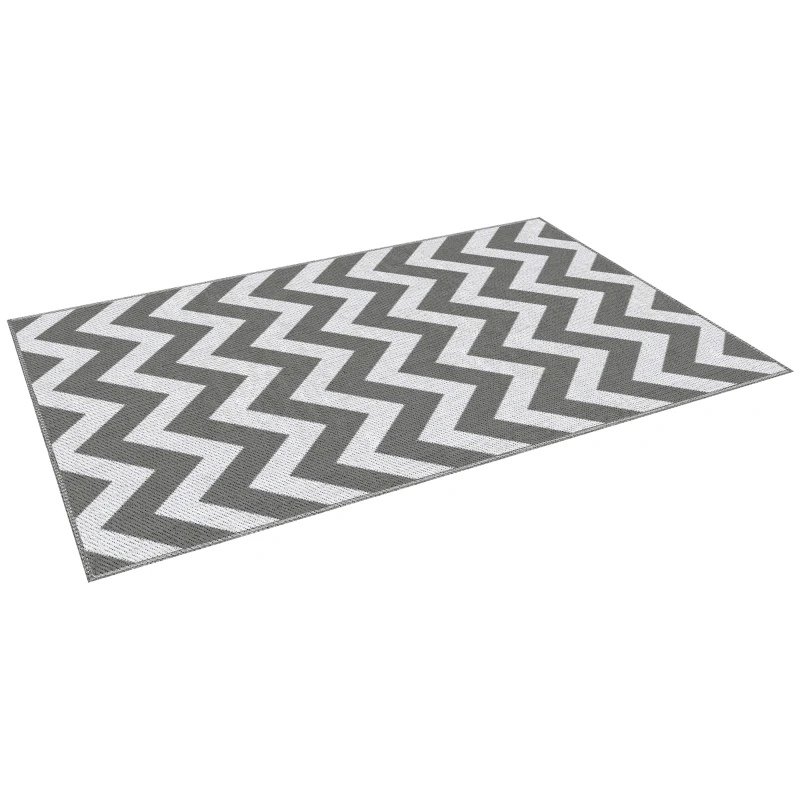 Outsunny Tapete exterior, impermeável, design reversível, fibra plástica de alta qualidade, cinzento claro+branco, 121 x 182 cm