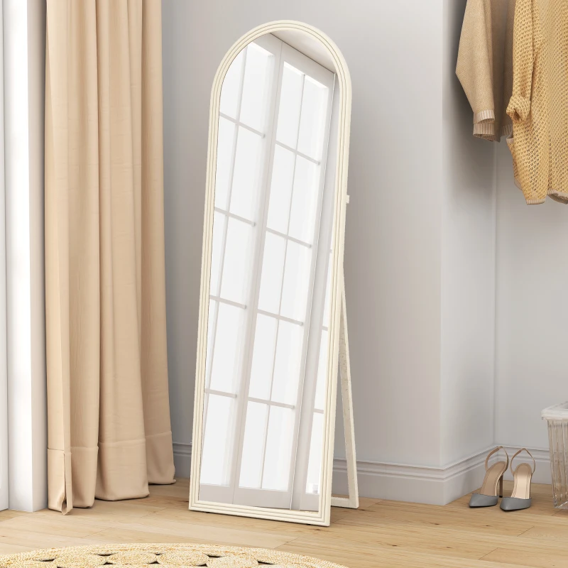 HOMCOM Espelho de corpo inteiro, 50 x 160 cm, autoportante, montagem na parede, moldura em arco, branco