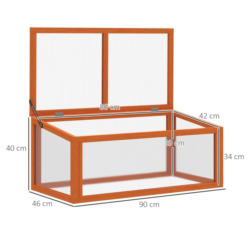 Outsunny Cama fria em madeira e policarbonato Estufa 90 x 46 x 40 cm Caixa de cultivo resistente às intempéries para jardim Laranja