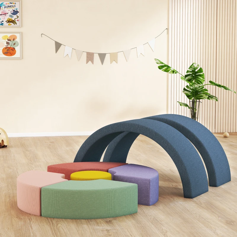 AIYAPLAY 7-teiliges Weichbauklötze-Set für Kleinkinder, Schaumstoff, waschbarer Cordbezug, verschiedene Formen, Bunt