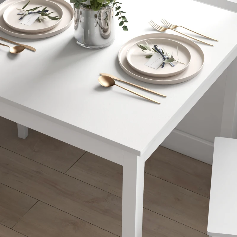 HOMCOM Conjunto de jantar 3 peças com mesa e cadeiras, madeira maciça, Branco