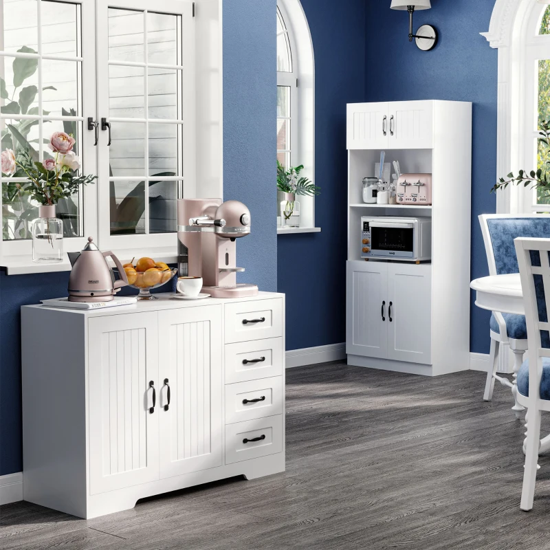 HOMCOM Aparador, Cômoda, Buffet, estilo moderno, 4 gavetas, 1 armário, 105 cm x 40 cm x 76 cm, Branco