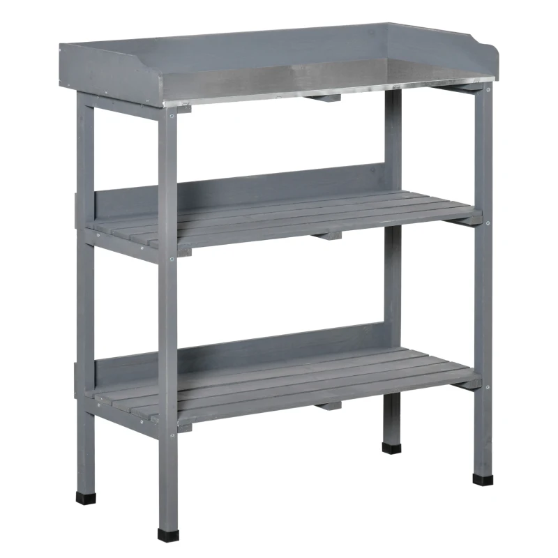 Outsunny Mesa para Plantio Mesa de Jardinagem com Superfície de Trabalho em Metal Madeira Cinza 76 x 37 x 89 cm