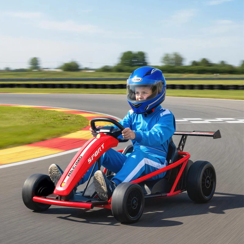 AIYAPLAY 24V Elektro-Go-Kart zum Fahren und Driften, Nylon-Reifen, Sicherheitsgurt, Hupe, Musik für 8-12 Jahre Rot