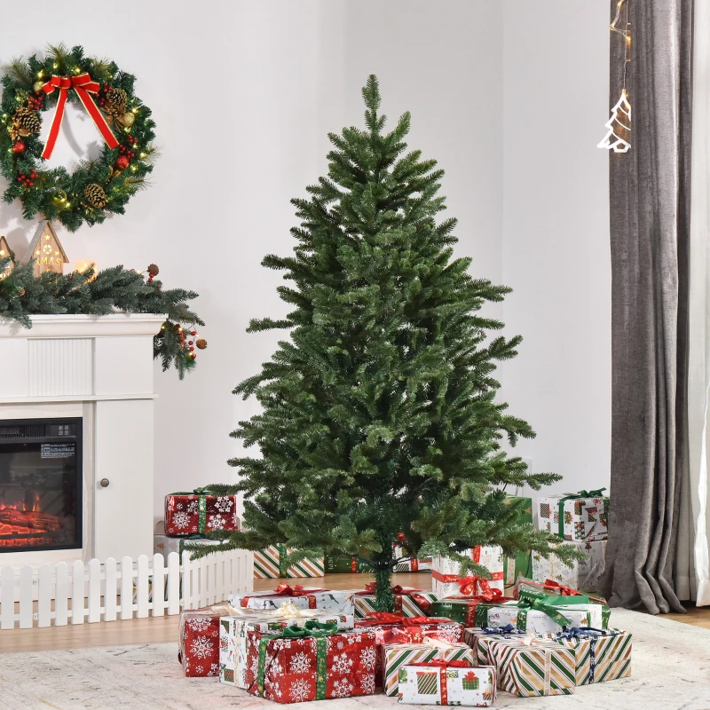 HOMCOM Árvore de Natal Artificial 150 cm, pinheiro artificial com 444 pontas, 3 formatos de folhas, retardante de chamas, com suporte metálico para interior