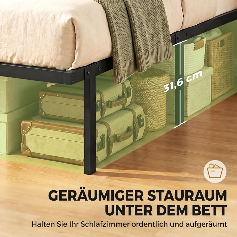 HOMCOM Bedframe met Opbergruimte, Metalen Frame, zonder lattenbodem, 90 x 200 cm
