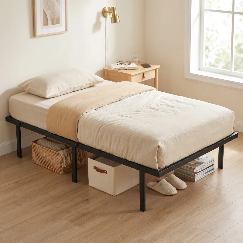 HOMCOM Bedframe met Opbergruimte, Metalen Frame, zonder lattenbodem, 90 x 200 cm