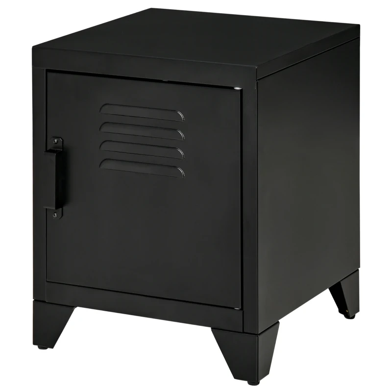 HOMCOM Mesa de cabeceira, mesa lateral com prateleira ajustável, porta, armário para quarto, sala de estar, metal, preto, 50 x 40 x 47,5 cm