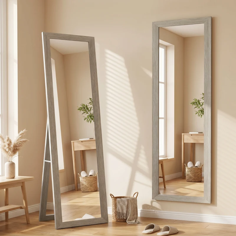 HOMCOM Full Length Mirror, 37 x 157 cm, Hanging or Freestanding, Rectangular Full Body Mirror for Living Room, Bedroom, Grey