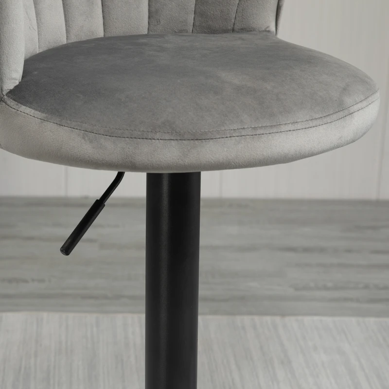 HOMCOM Conjunto de 2 banquetas de bar giratórias com encosto Toque em veludo Banqueta bistrô com altura ajustável Sem braços Espuma Cinza 54 x 56 x 91-111 cm