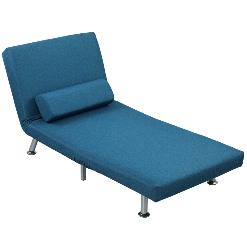 HOMCOM Poltrona dobrável com função de cama, poltrona relax dobrável em imitação de linho, encosto regulável, 75 x 70 x 75 cm, Azul