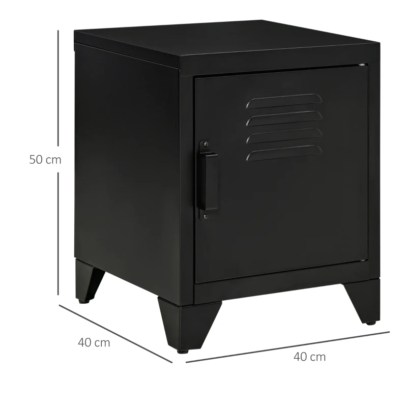 HOMCOM Mesa de cabeceira, mesa lateral com prateleira ajustável, porta, armário para quarto, sala de estar, metal, preto, 50 x 40 x 47,5 cm