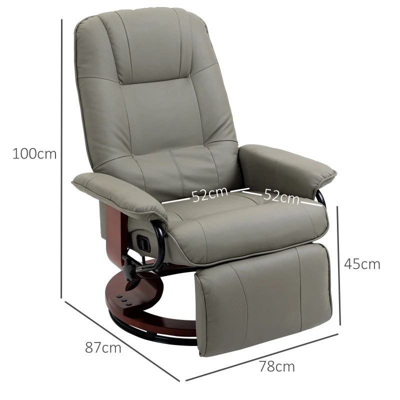 HOMCOM Poltrona reclinável Poltrona de TV Poltrona reclinável Couro sintético Giratória 360° Reclinável a 145° Cinza 78 x 87 x 100 cm