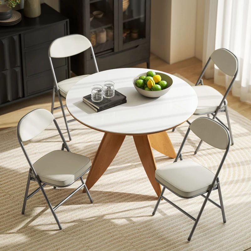 HOMCOM 4er-Set gepolsterte Klappstühle, Faltbare Stühle mit Cordbezug, Rückenlehne, Metallrahmen, Cremeweiß(m-8)