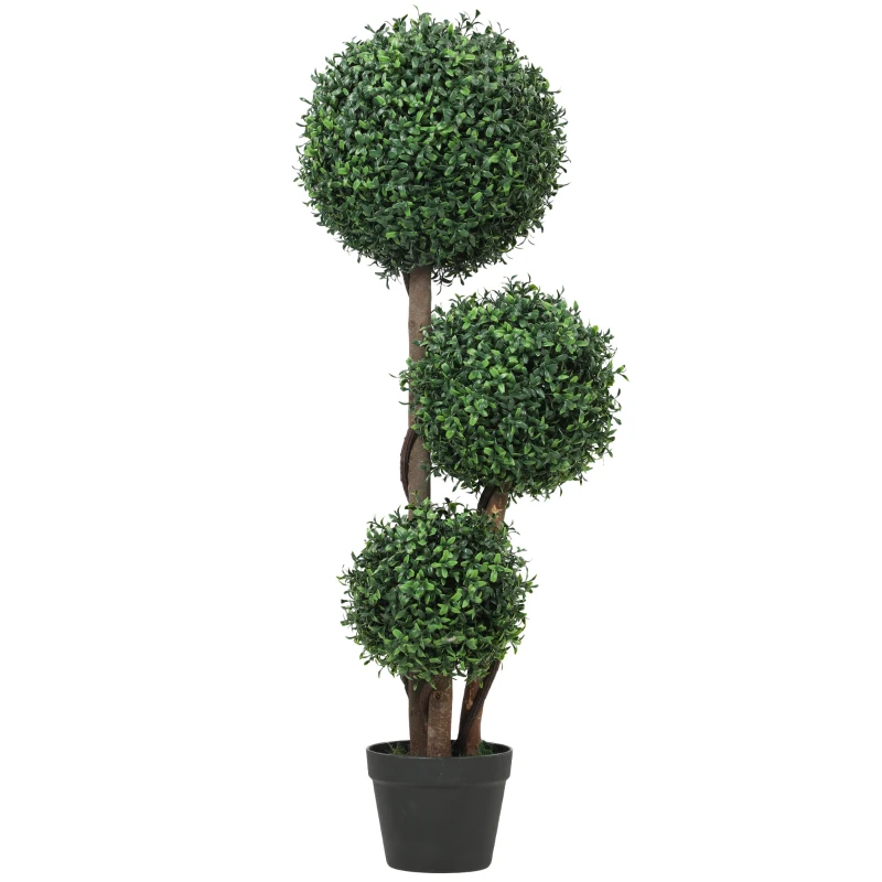 HOMCOM Kunstplant Buxusbol drievoudig, kunstplant met houten stam in pot, 30 x 30 x 100 cm, Groen