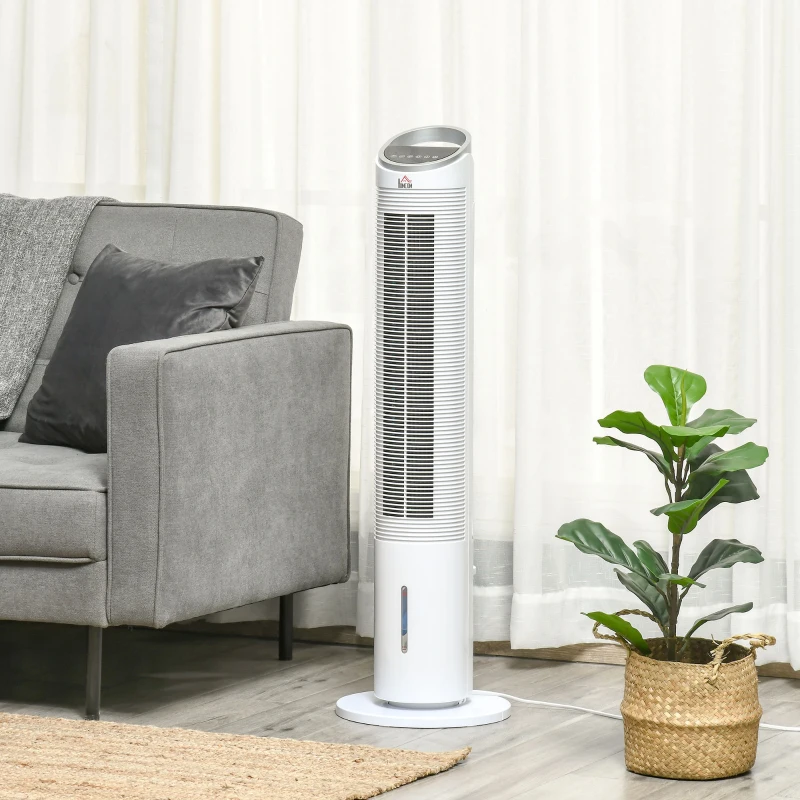 HOMCOM Ventilador de torre com refrigeração por água e controle remoto 60 W 20 m² 30 cm x 30 cm x 100,8 cm 3 modos Branco