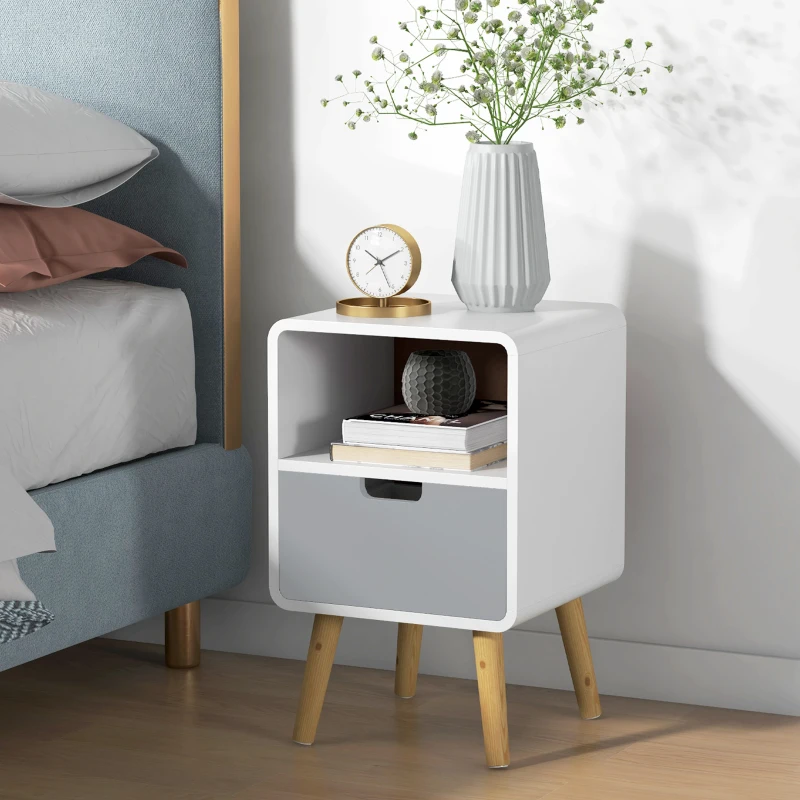 HOMCOM Mesa de cabeceira, design escandinavo, grande gaveta, acabamento resistente à água, 40 x 38 x 58 cm, Branco