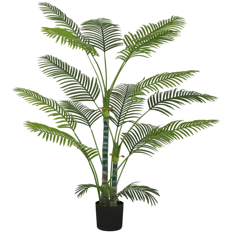 HOMCOM Palmeira Artificial com 16 folhas de plástico, planta artificial resistente a UV com vaso de plástico, para interior e exterior, verde