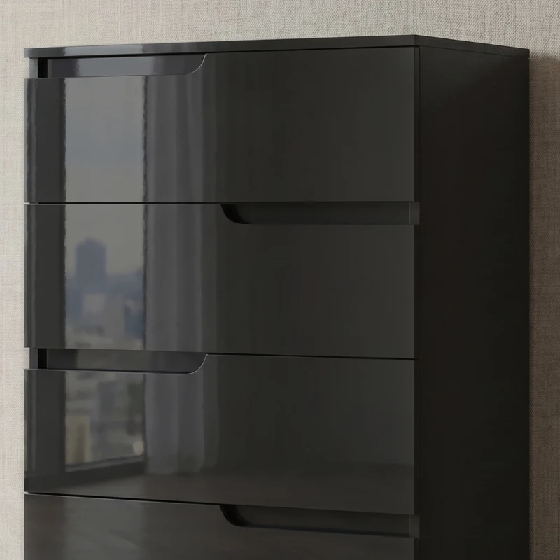 HOMCOM Chest of Four High Gloss Front Drawers - Black