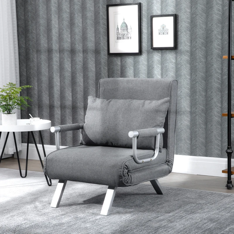 HOMCOM Poltrona Relax Poltrona Reclinável, Função de Espreguiçadeira, Cama para Hóspedes, 65 cm x 69 cm x 80 cm, Cinza