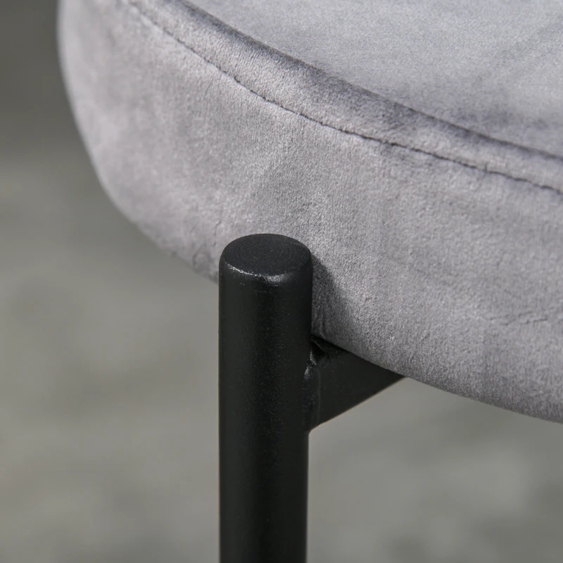 HOMCOM Banquetas para Sala de Jantar Conjunto de 4, Banquetas Empilháveis em Metal com Acabamento em Veludo, Banquetas Estofadas para Cozinha e Sala, Cinza