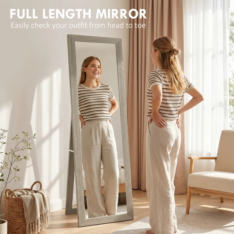 HOMCOM Full Length Mirror, 37 x 157 cm, Hanging or Freestanding, Rectangular Full Body Mirror for Living Room, Bedroom, Grey