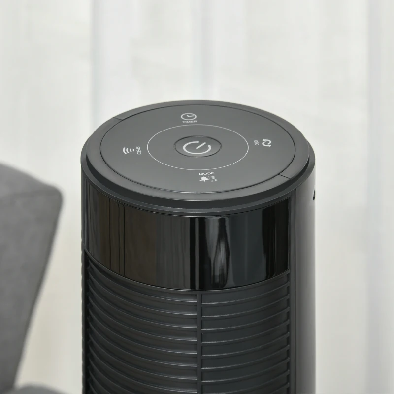 HOMCOM Ventilador de torre silencioso com controlo remoto 117 cm 70° oscilante, ventilador de pé com 4 modos, 3 velocidades, temporizador 12h, visor LED, Preto
