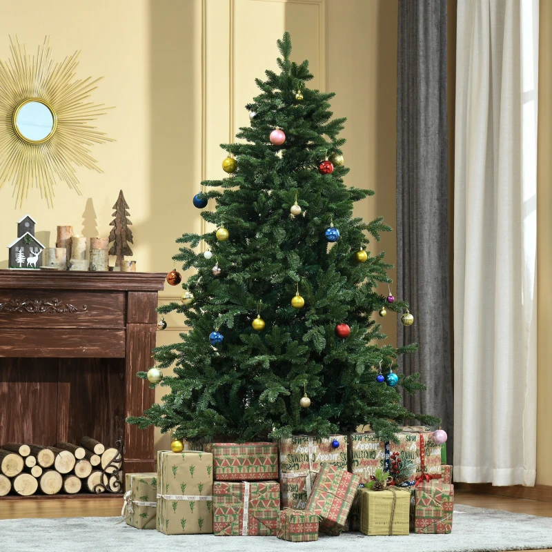 HOMCOM Árvore de Natal Artificial 180 cm, pinheiro artificial com 748 pontas, 3 formas de folhagem, retardante de chama, com suporte metálico para interior