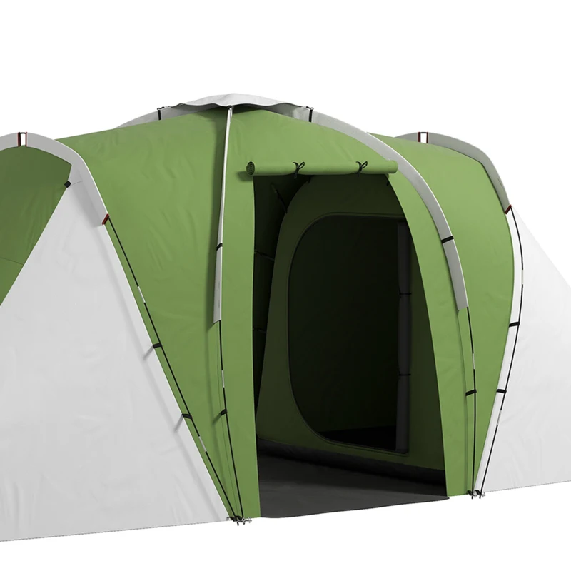 Outsunny Large Camping Tent Tunnel Tent with 2 Bedroom and Living Area, 2000mm Waterproof, Portable with Bag for 4-6 Man, Green