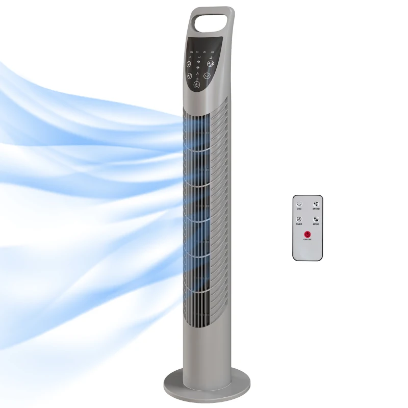 HOMCOM Tower Fan Oscillating 3 Speeds 3 Winds 40W w/ RC Timer Quiet - Grey