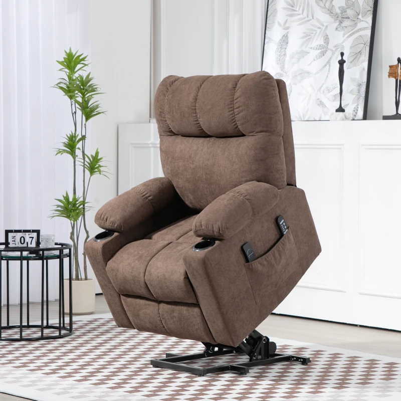 HOMCOM Poltrona Relax com Auxílio para Levantar, elétrica, 90x75x100cm, Castanho