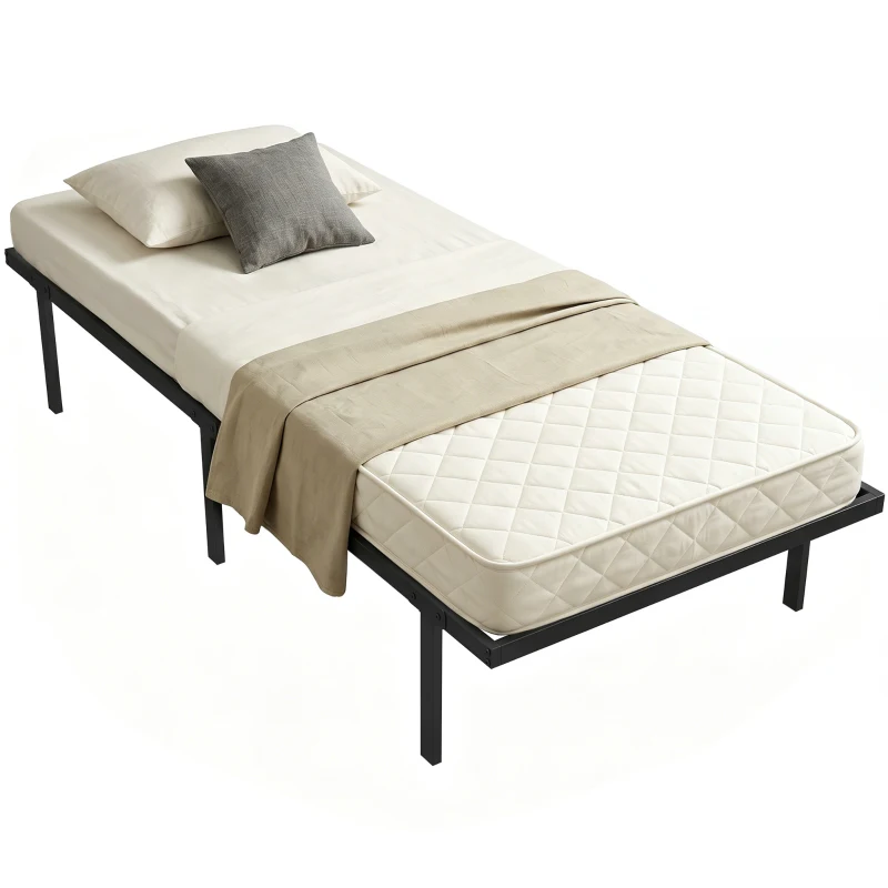 HOMCOM Bedframe met Opbergruimte, Metalen Frame, zonder lattenbodem, 90 x 200 cm