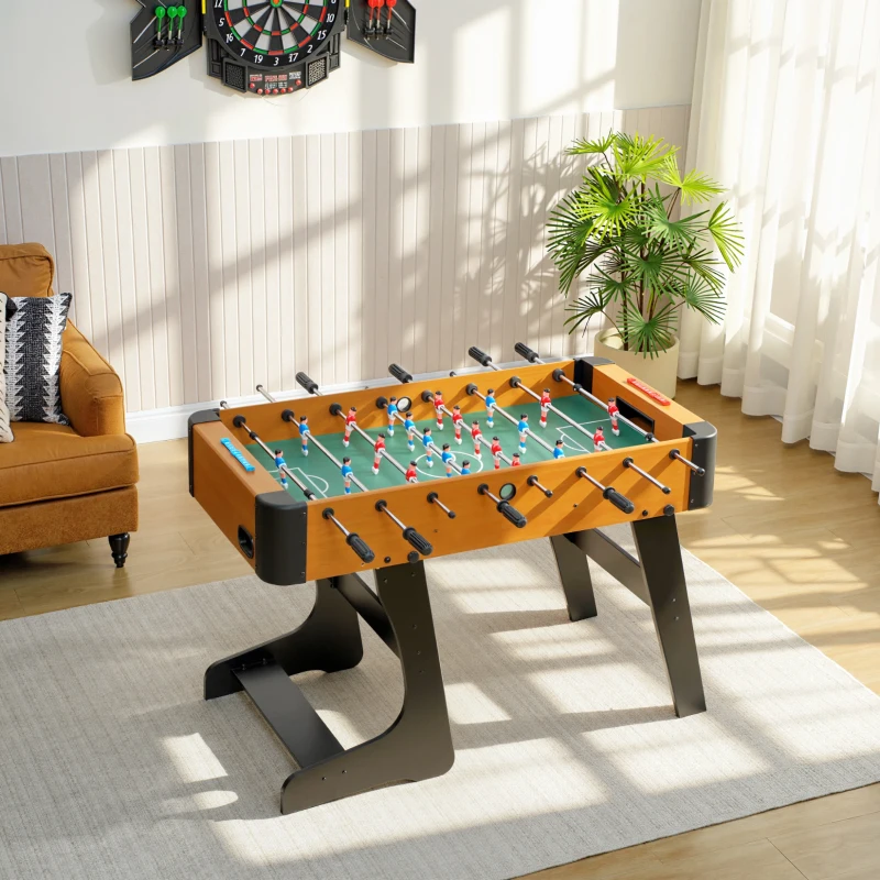 SPORTNOW Baby-foot pliable en bois table de babyfoot pliable sur pied avec 2 balles 22 joueurs, 118 x 107,5 x 78 cm, marron