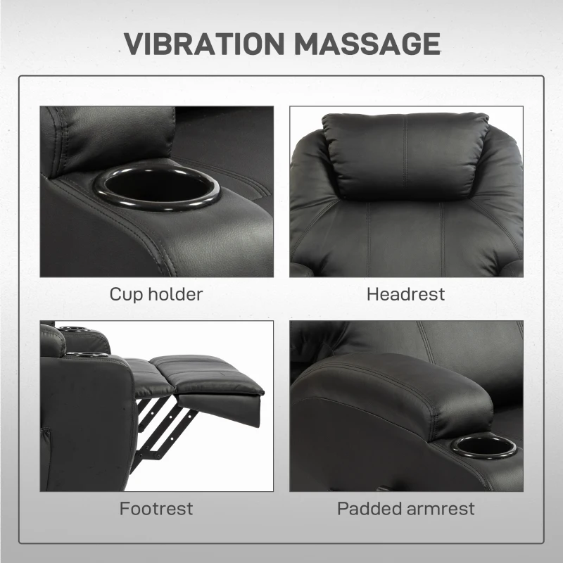 HOMCOM Poltrona de TV com ajuda elétrica para levantar, poltrona relax com função de deitar, controle remoto, porta-copos, bolso lateral, apoio para os pés, couro sintético, preto