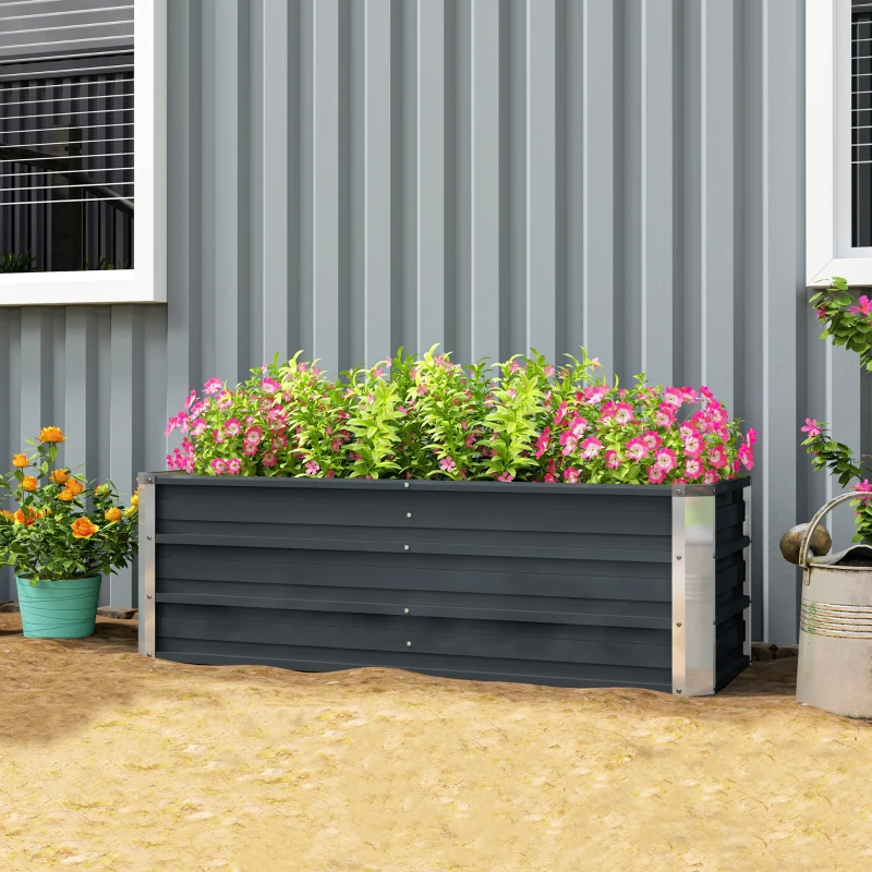 Outsunny Hochbeet aus Stahl Gartenbeet Pflanzkasten Blumenkasten Blumenkübel mit Handschuhe Kohlegrau 125 x 47 x 44 cm