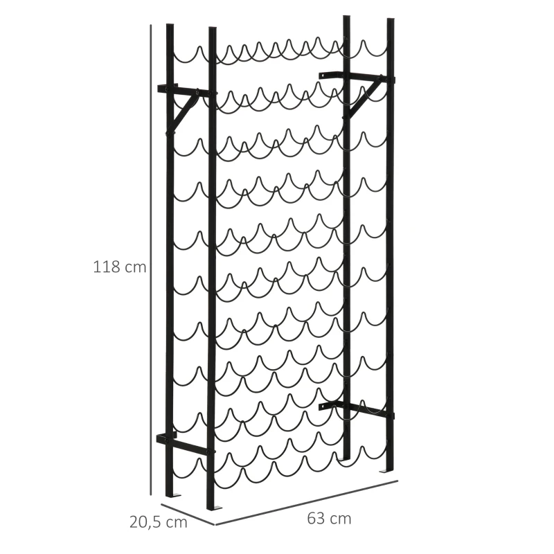 HOMCOM Estante de vinhos para 60 garrafas, prateleira metálica para garrafas, 63 x 20,5 x 118 cm Preto