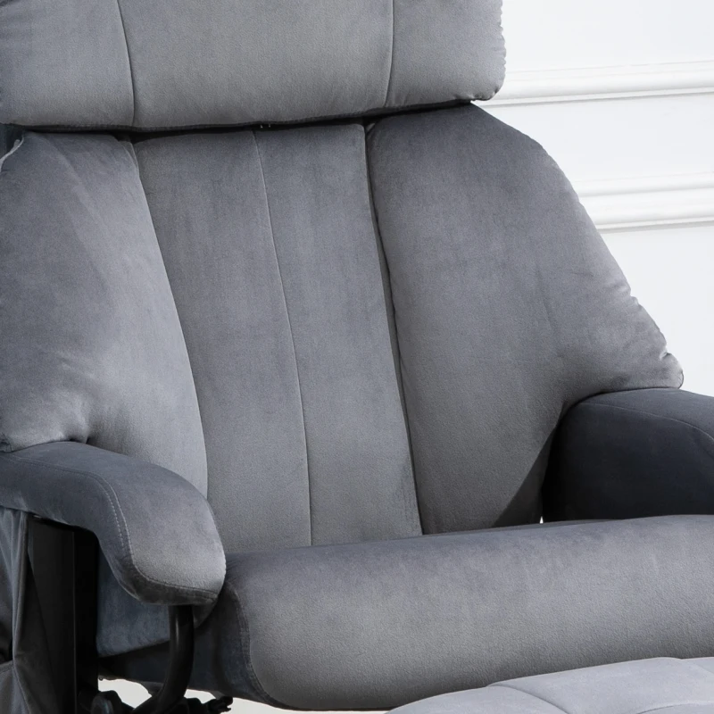 HOMCOM Poltrona Relax com Pufe, Poltrona giratória para TV com Massagem Vibratória, Função Reclinável, Cadeira de Massagem com Bolso Lateral, Poltrona Reclinável com Acabamento Aveludado para Sala de Estar Cinza