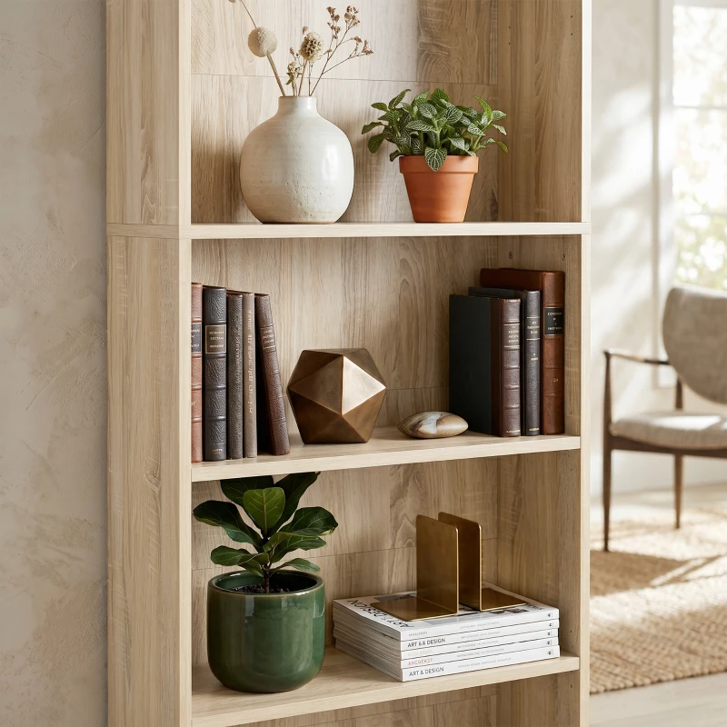 HOMCOM Freestanding Bookcase, 6 Tier Bookshelf with Adjustable Shelves for Living Room, Study, Oak