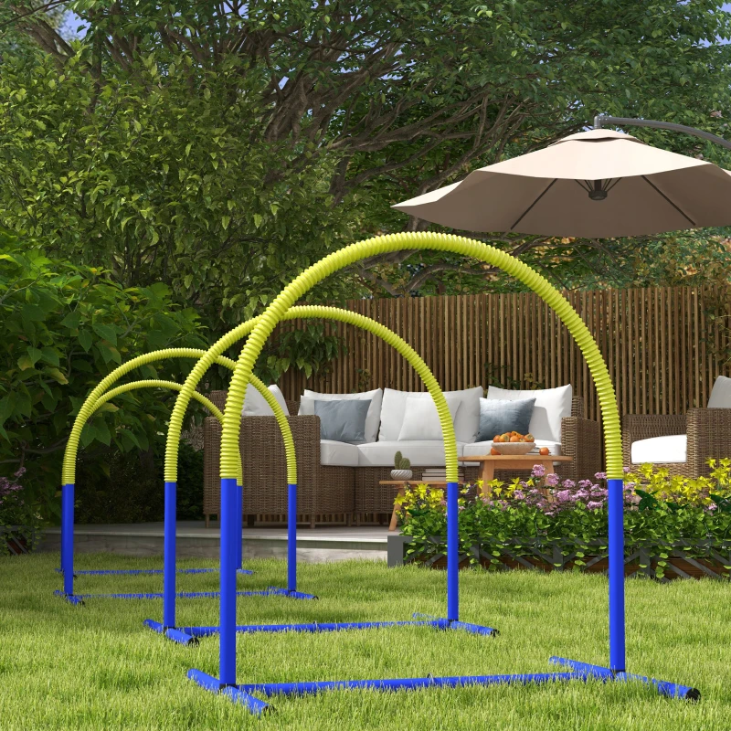 PawHut Agility-Set für Hunde, Hundetraining, 4 Bögen, für Einsteiger, mit Tragetasche, blau+gelb, 88 x 64 x 95cm