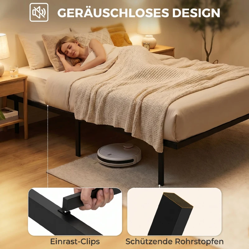 HOMCOM Bedframe met Opbergruimte, Metalen Frame, zonder lattenbodem, 90 x 200 cm