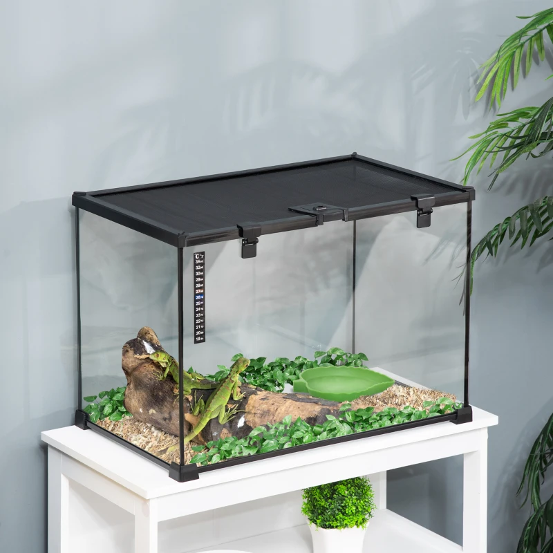 PawHut Boîte à reptiles boîte d'élevage de reptiles habitat de terrarium couvercle coulissant treillis métallique thermomètre
