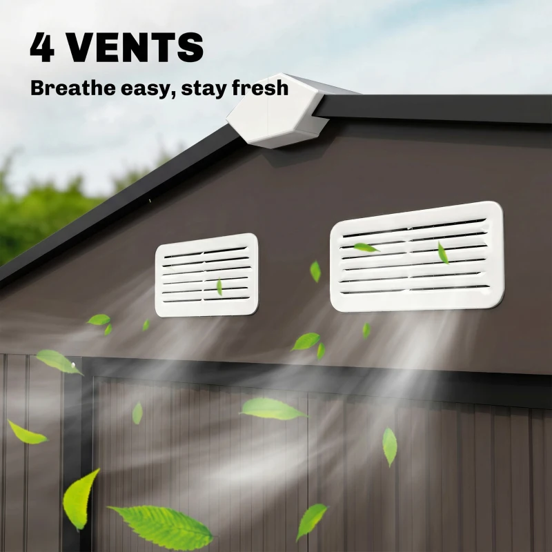Outsunny Abri de jardin 5,4 m² 2,77 x 1,95 x 1,92 m kit de fondation porte coulissante ventilations acier galvanisé, marron