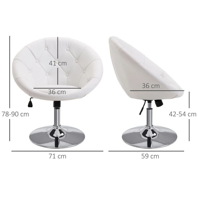 HOMCOM Poltrona Lounge Relax para Sala com Base de Aço, Poltrona de Leitura em Couro Sintético, Estofada para Quarto Branco