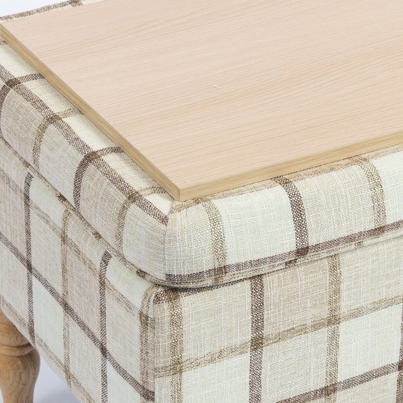HOMCOM Linen Fabric Upholstered Footstool, Rectangular Storage Stool with Removable Top, Padded Seat and Hidden Space, Brown