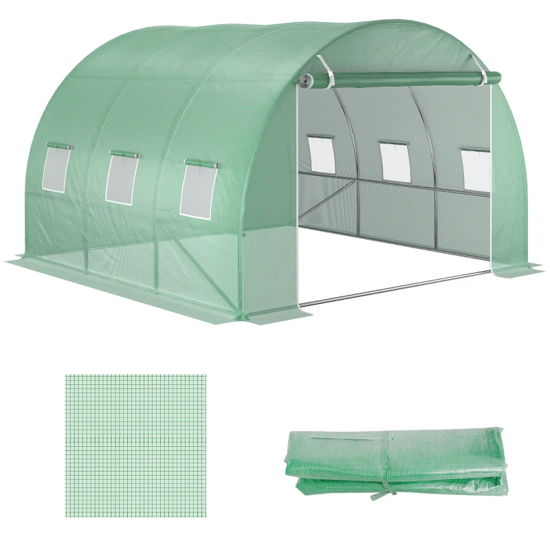 Outsunny Vervangfolie voor 3x3x2 m Kas, Stevig, Scheurbestendig, 6 Ramen, Deur, Groen