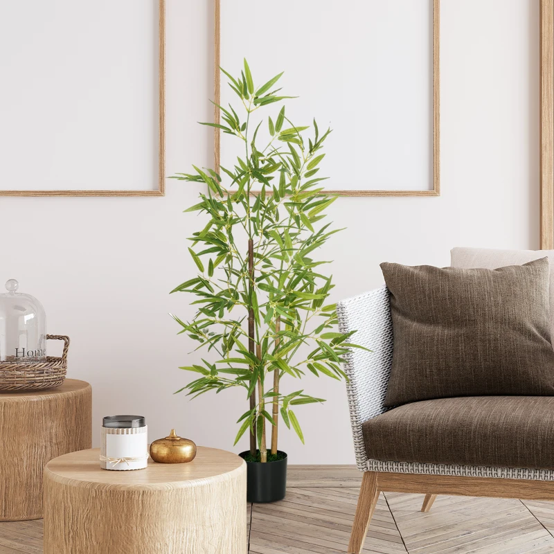 HOMCOM Plante artificielle Bambou arbre artificiel hauteur 120 cm avec pot, décoration interieur, très réaliste