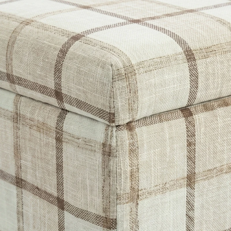 HOMCOM Linen Fabric Upholstered Footstool, Rectangular Storage Stool with Removable Top, Padded Seat and Hidden Space, Brown